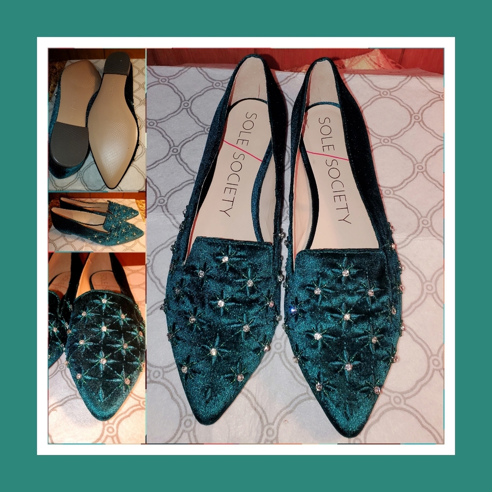 NWOT SOLE SOCIETY Velvet Embellished Flats 7.5/38